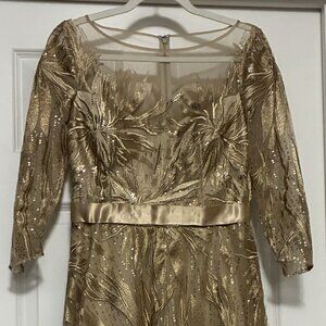 Teri Jon Embordered Lace Gown in gold with sequins